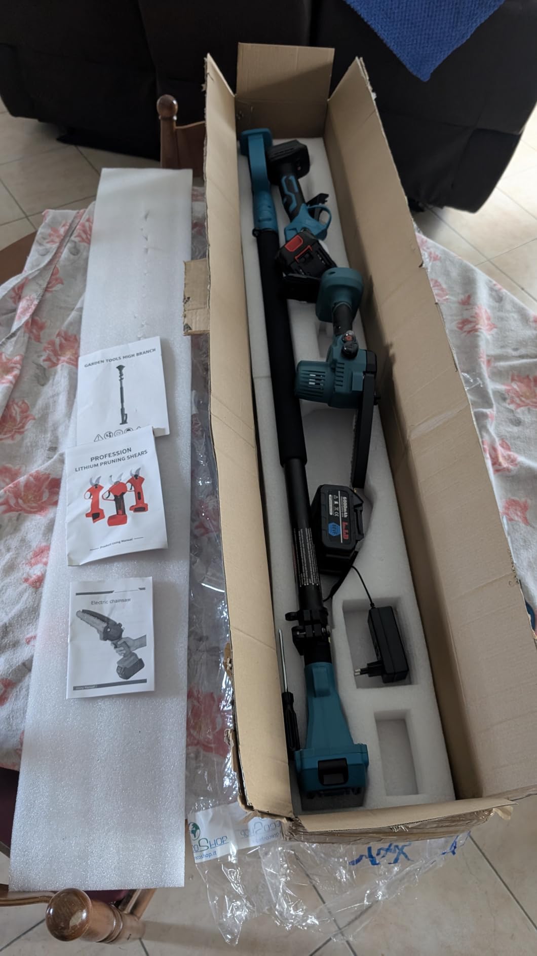 GrecoShop Kit Potatura 3 in 1 motosega forbice asta 48V 248cm