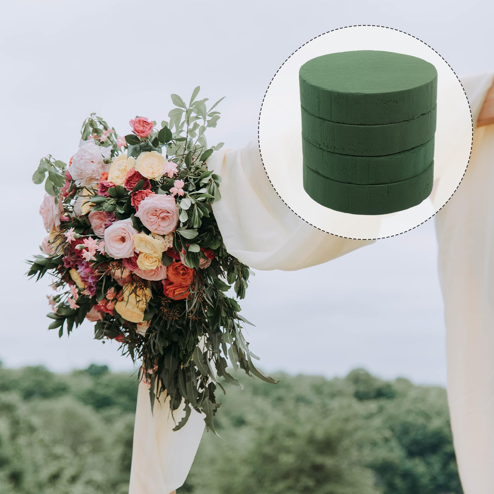 DOITOOL Spugna Floreale Rotonda Verde 4 Pezzi 18x18 cm
