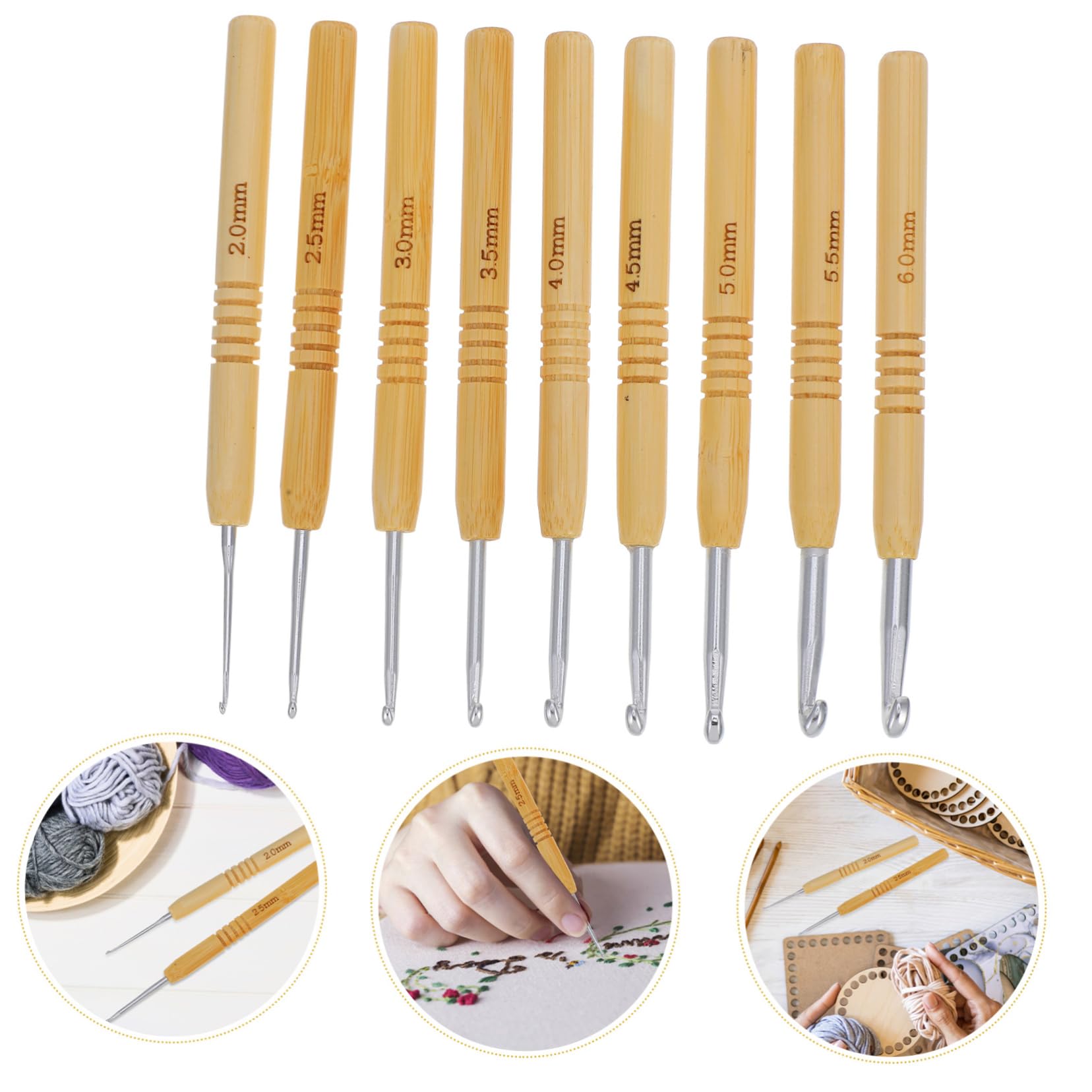 DOITOOL Uncinetti Legno Bambu 9pz Manico Ergonomico Beige