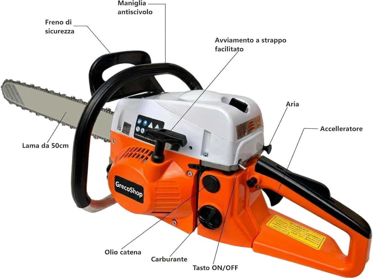 GrecoShop Motosega a Scoppio 52cc Lama 50 cm 2 Tempi