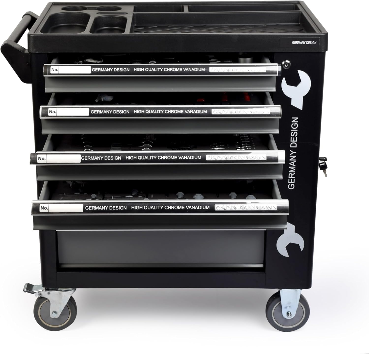 GrecoShop carrello attrezzi 428 utensili 6 cassetti con chiave