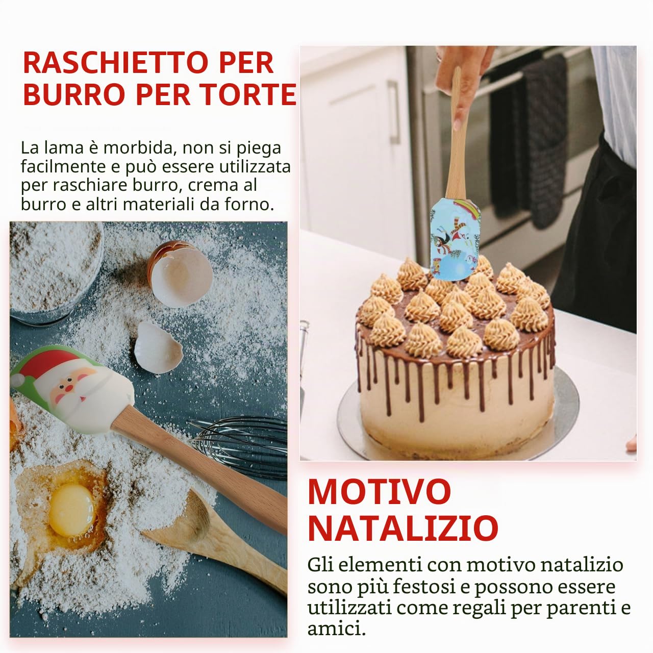 DOITOOL spatole silicone natalizie set 4 pezzi manico legno