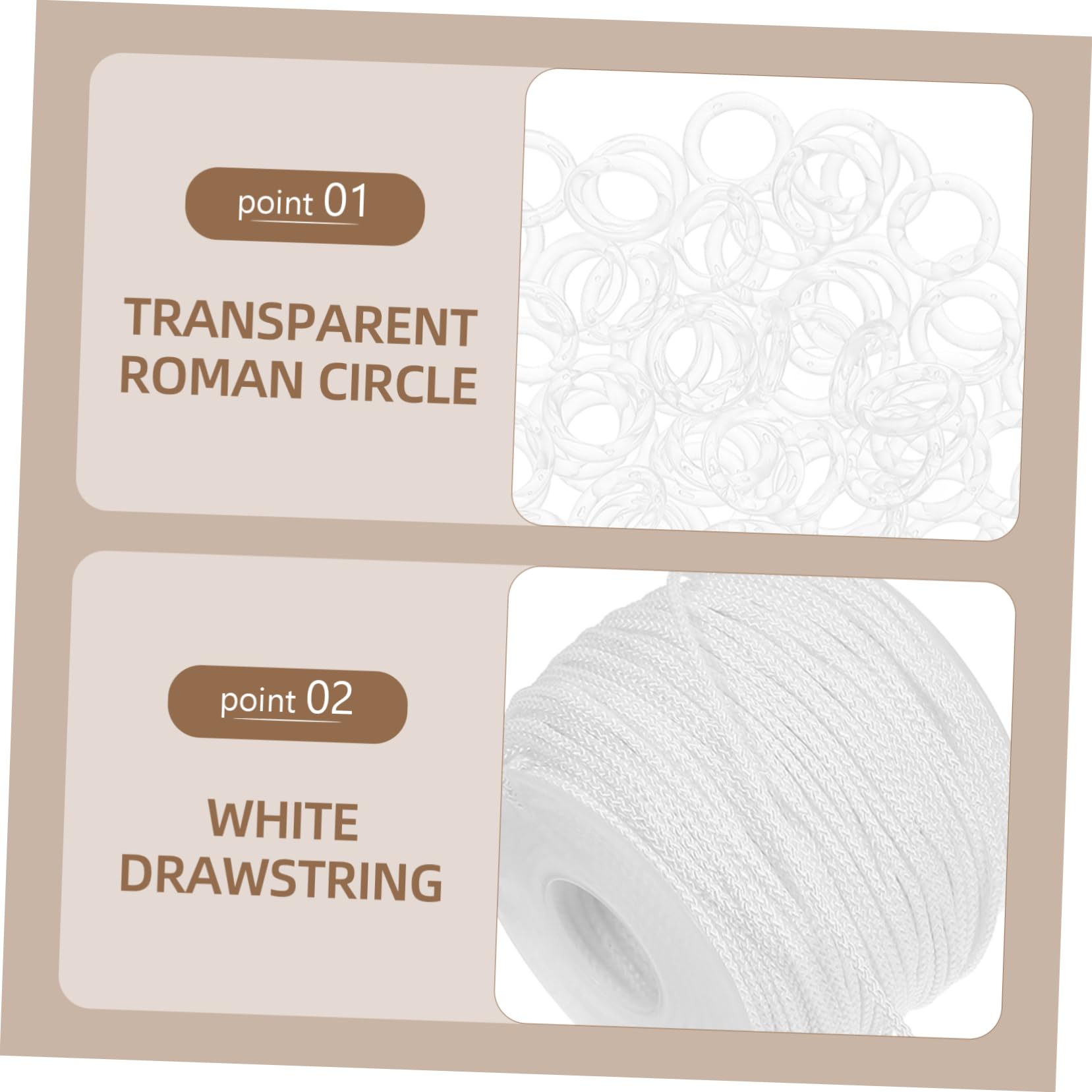DOITOOL Kit Tende Romane Cordino 50 m Anelli ABS Bianchi