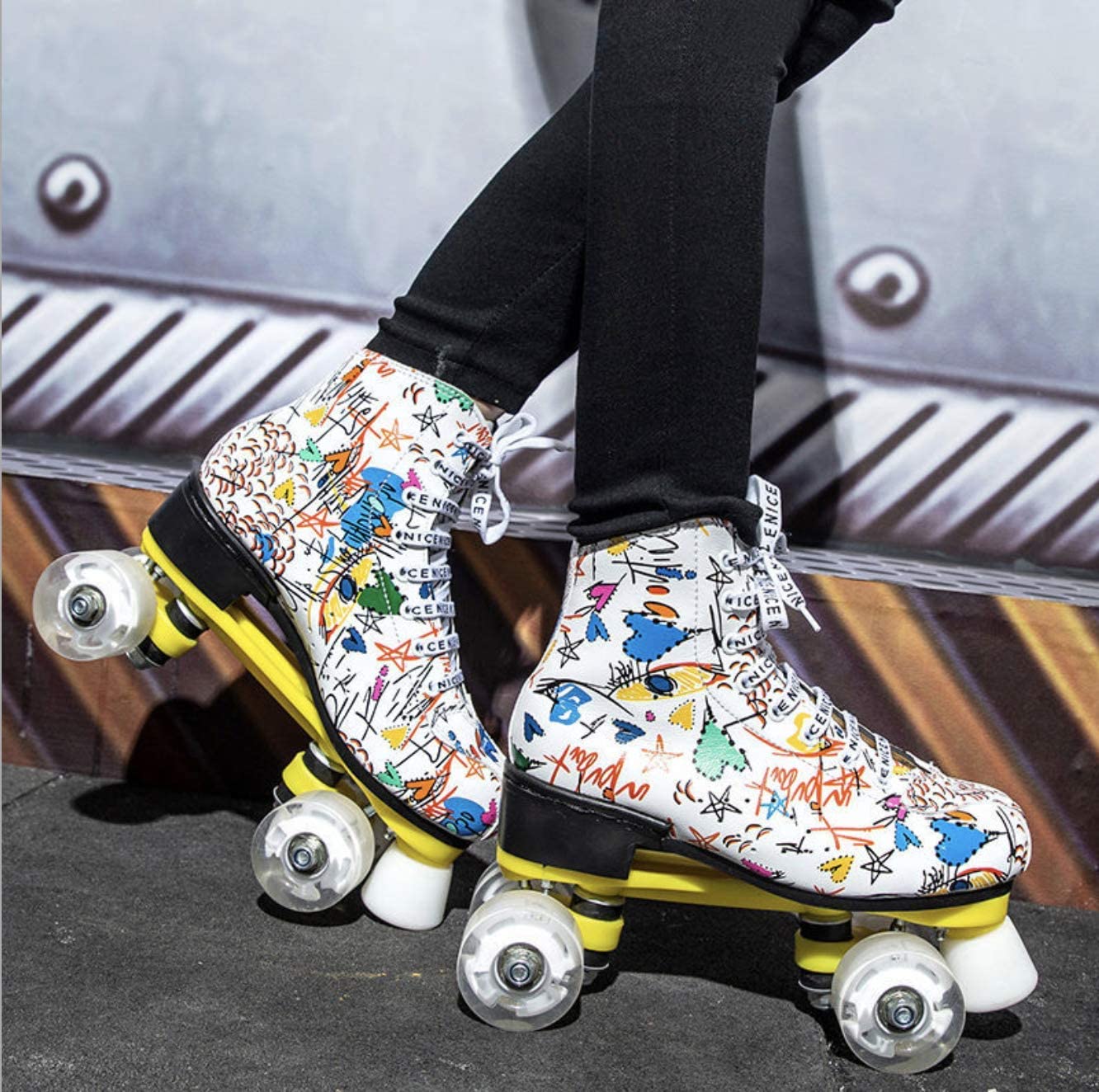 Yexati Graffiti pattini a rotelle quad bianchi donna US 5.5