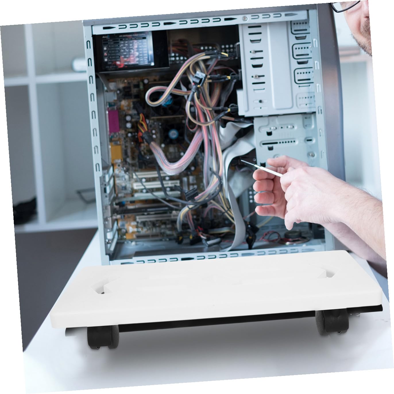 DOITOOL Supporto Torre PC Bianco con Ruote Plastica PP