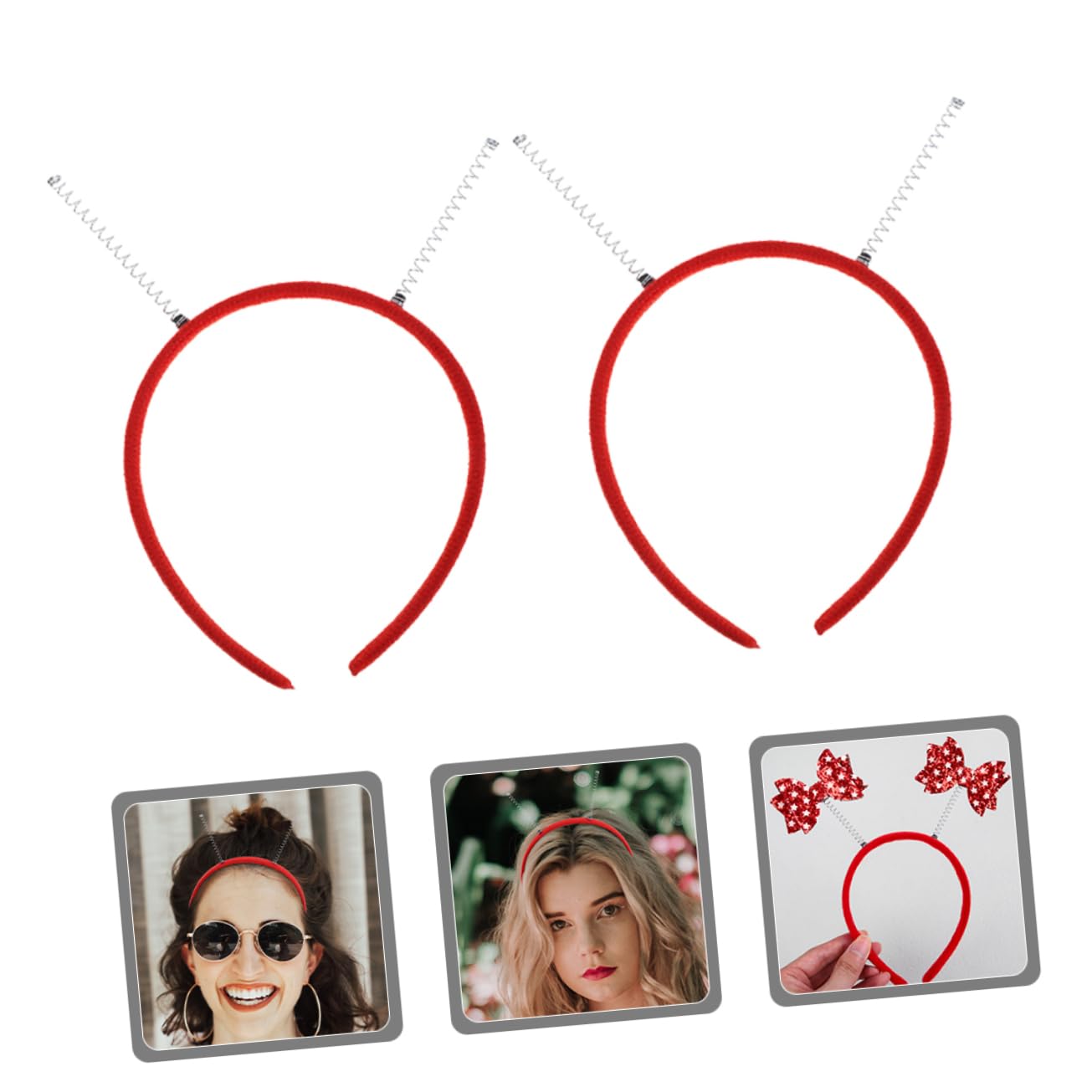 DOITOOL Fasce Capelli con Antenna 12 Pezzi Rosse Carnevale
