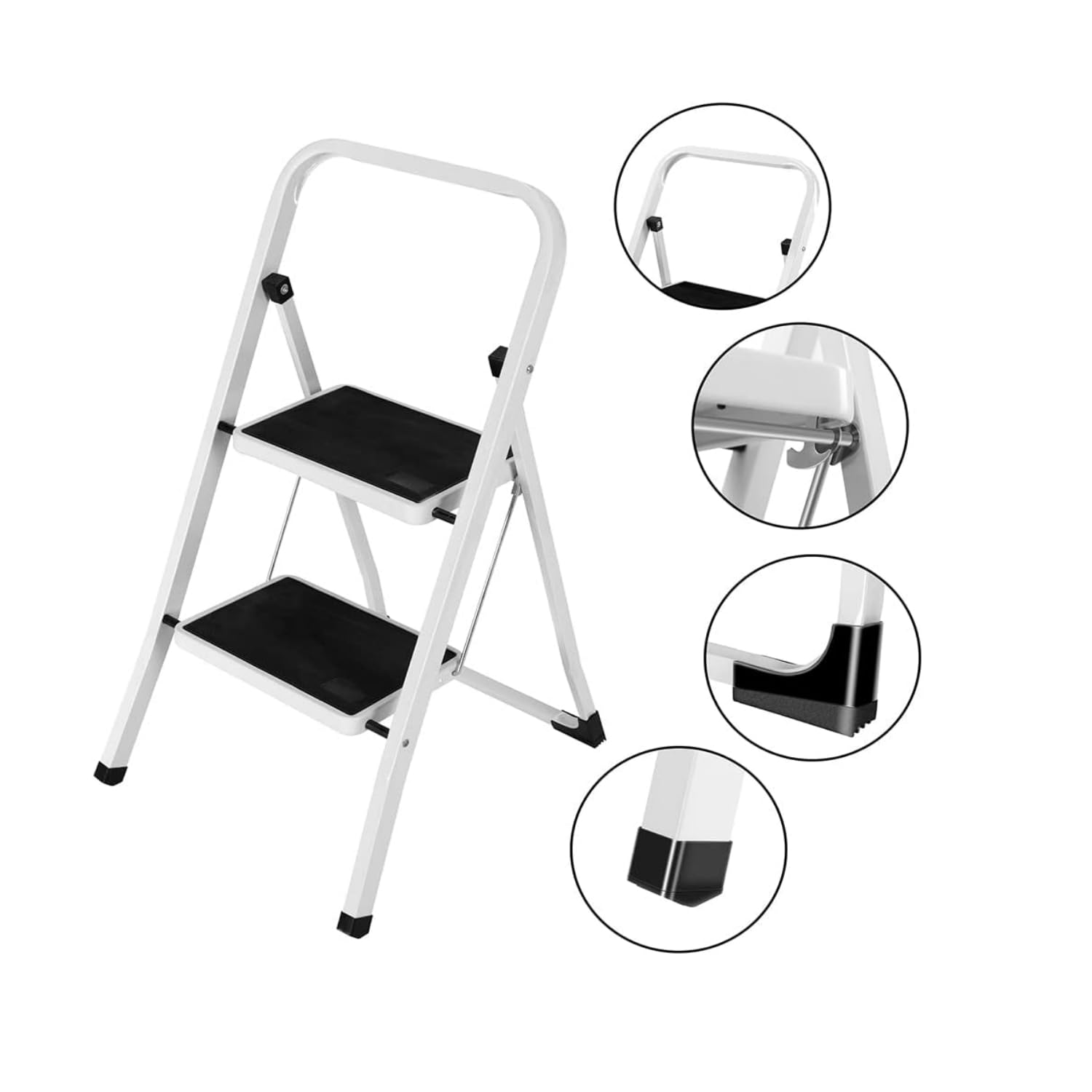 GrecoShop scaletta pieghevole 2 gradini antiscivolo 150 kg