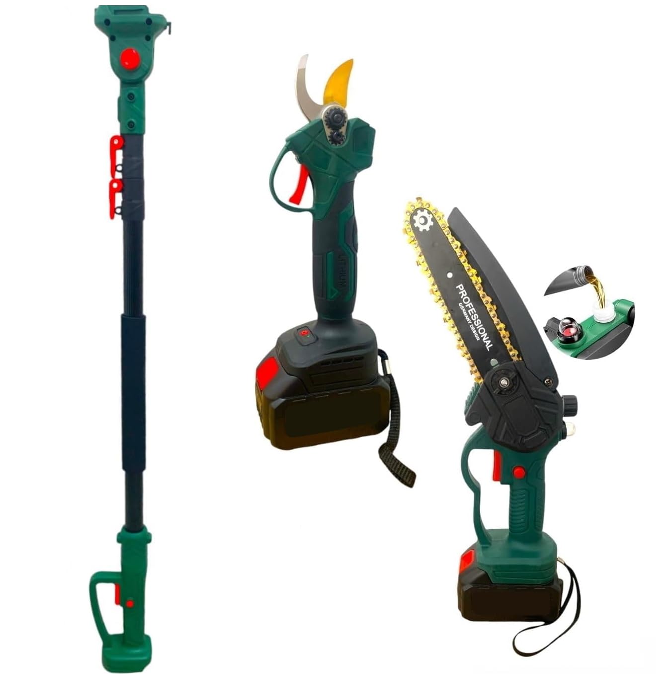 GrecoShop Kit Potatura 3 in 1 motosega forbice asta 48V 248cm