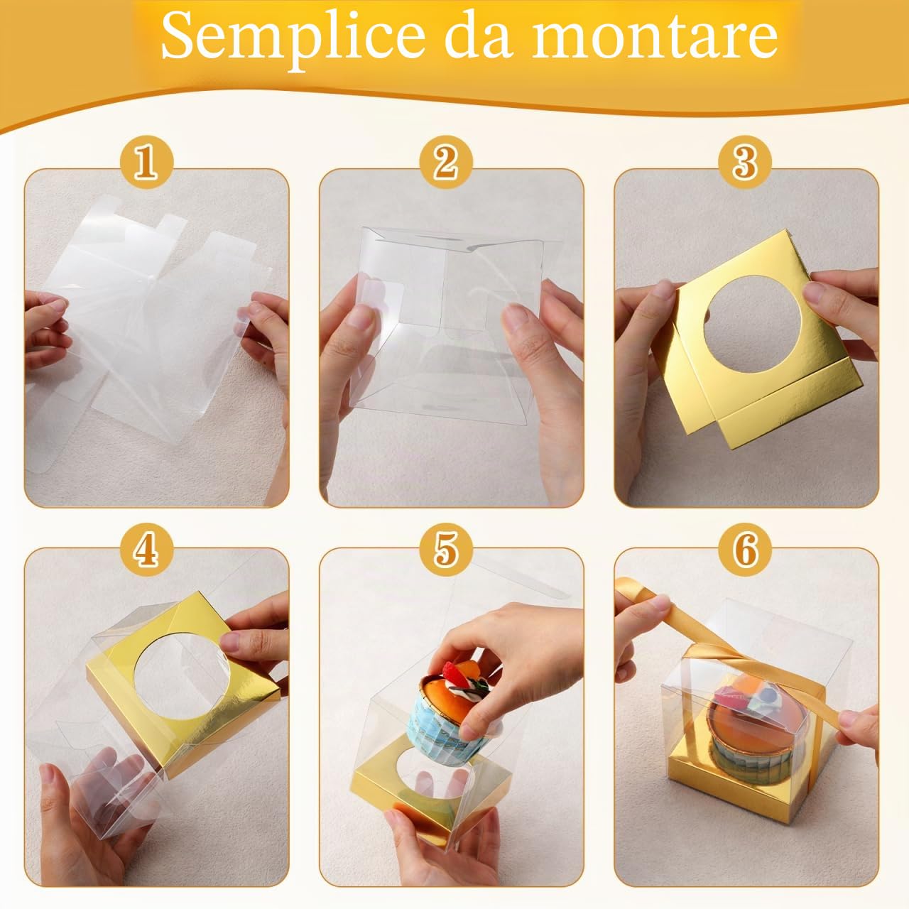DOITOOL scatole cupcake singole trasparenti 12 pezzi oro