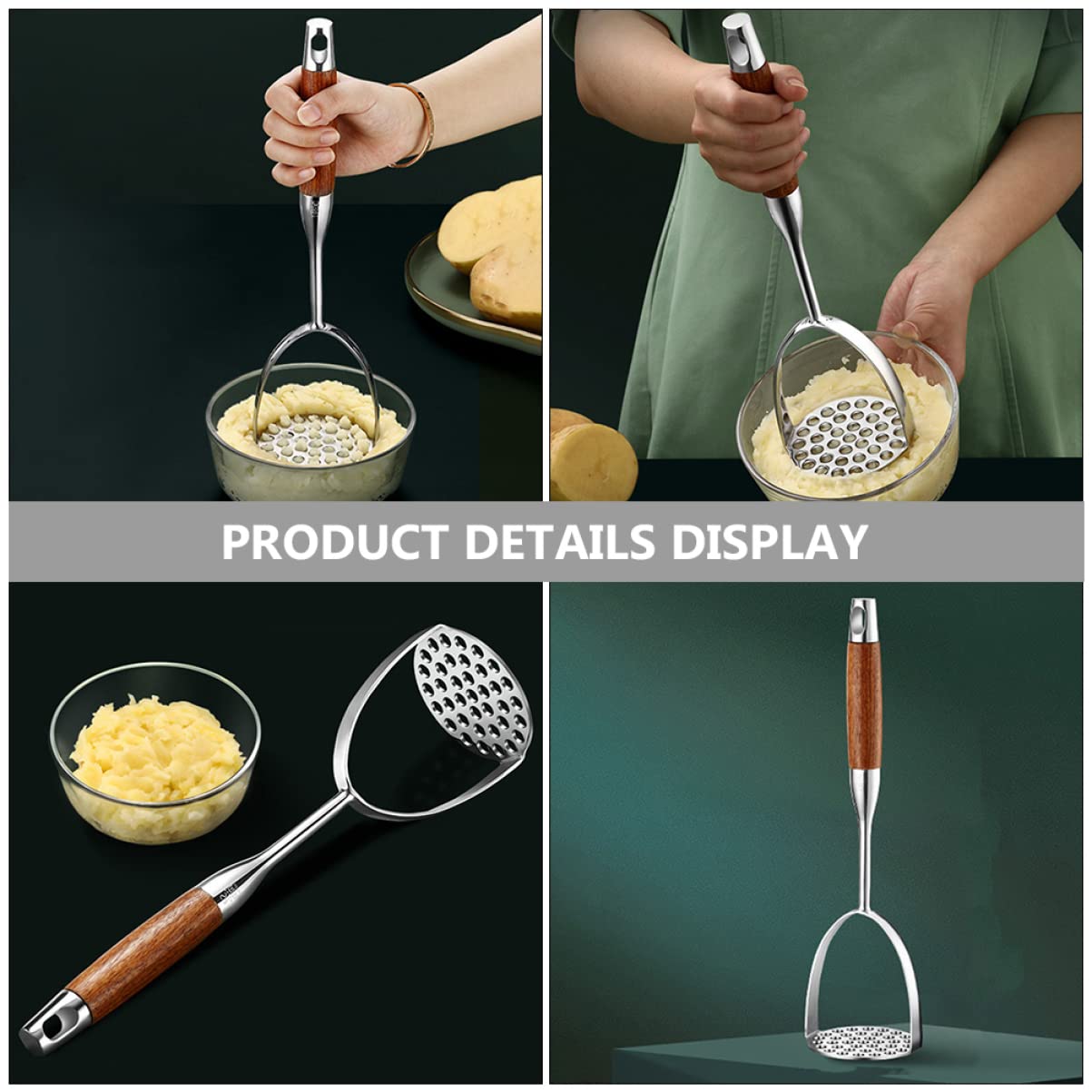 DOITOOL Schiacciapatate Manuale in Acciaio Inox con Manico in Legno