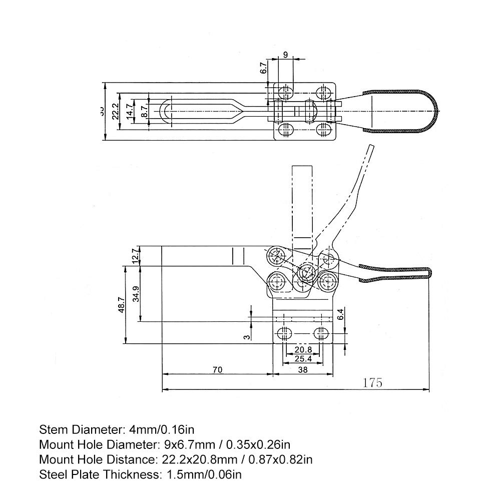 Saluaqui Morsetto a Levetta Inox 304 280Kg Base 4 Fori Gomma
