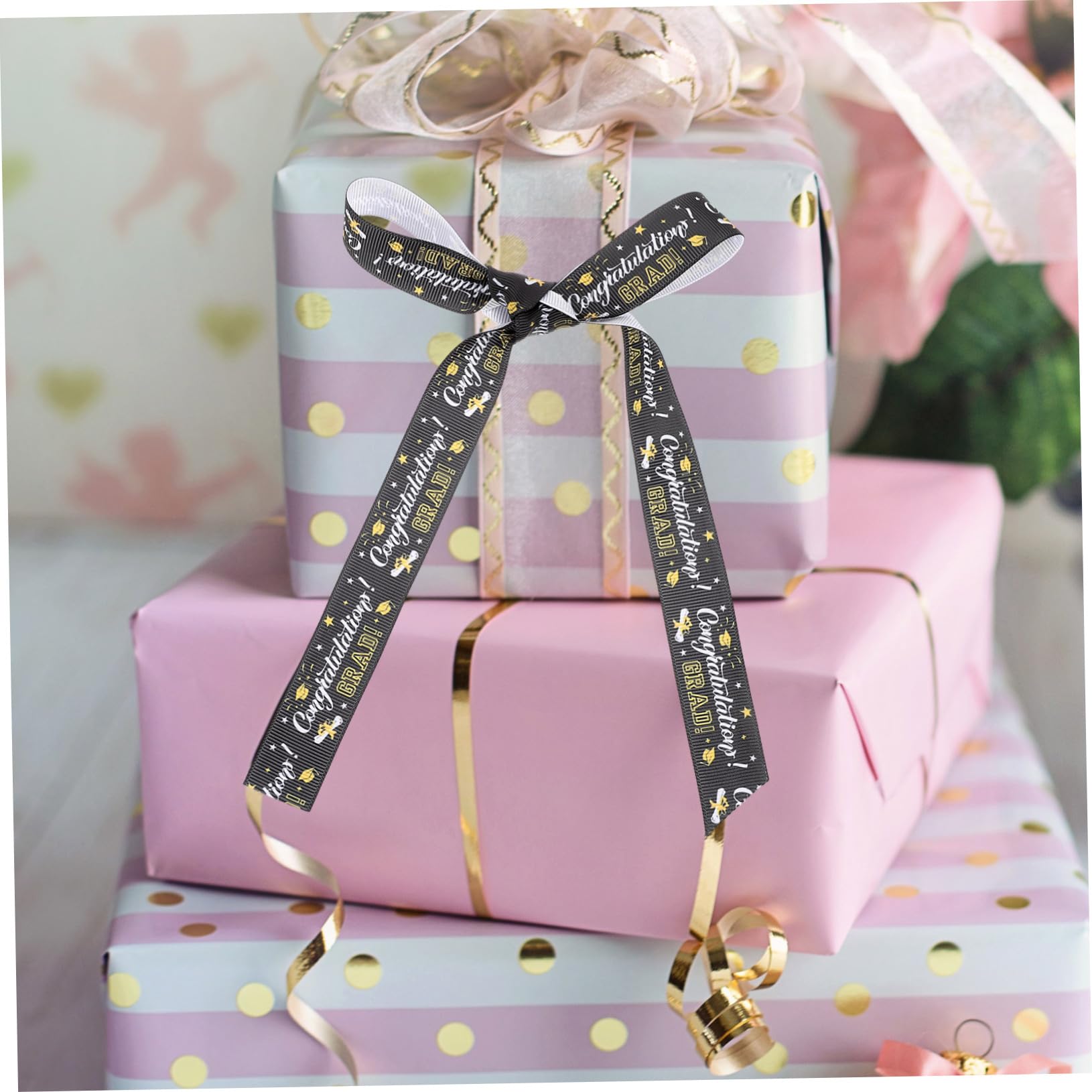 DOITOOL nastro regalo laurea tessuto nero 1 rotolo 10 m
