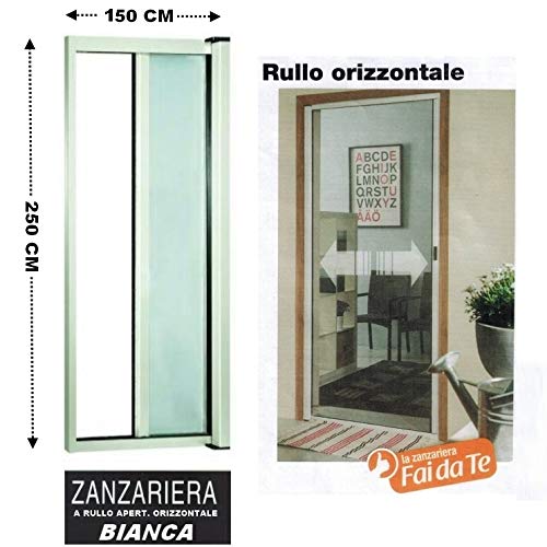 GrecoShop zanzariera a rullo 150x250 porta bianca alluminio