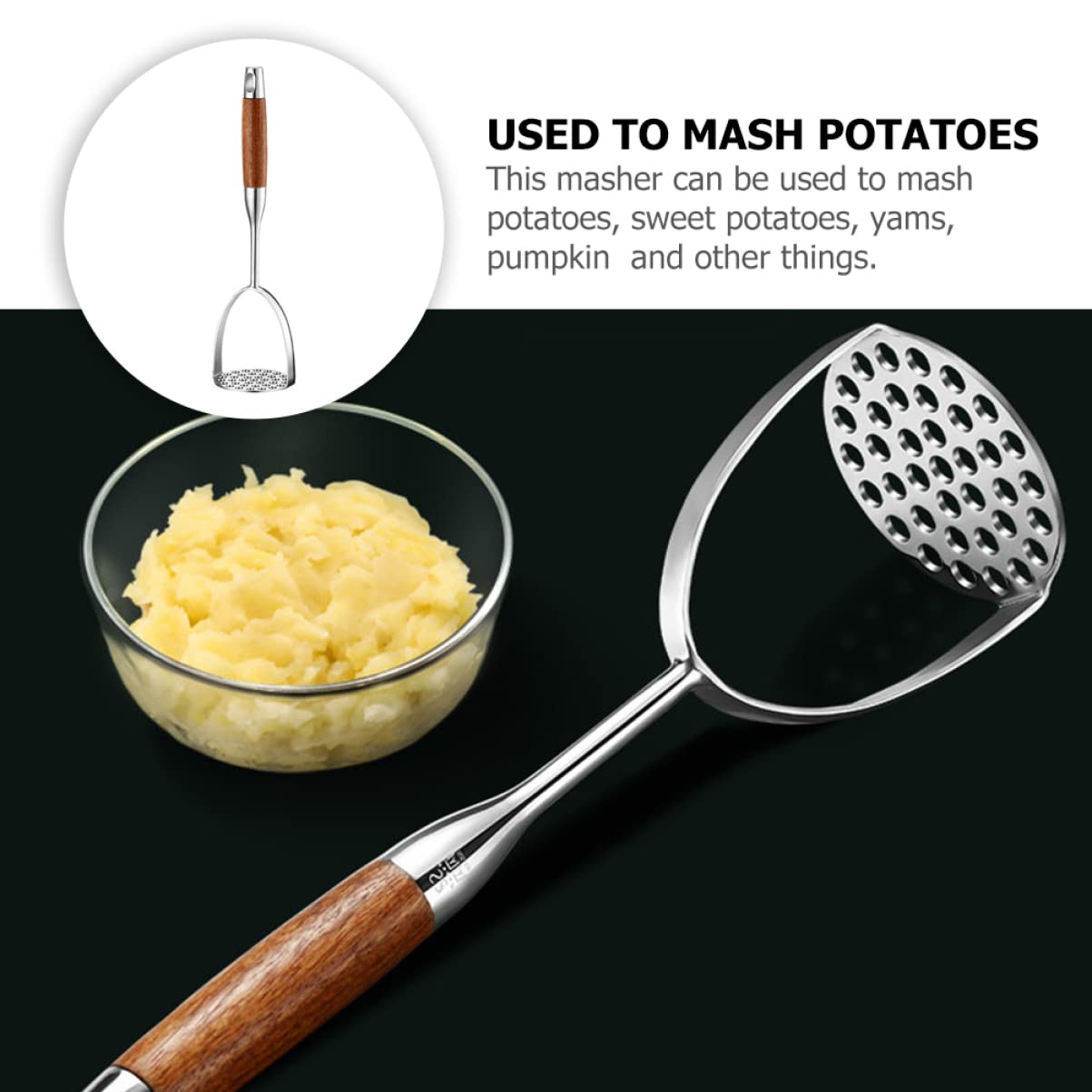 DOITOOL Schiacciapatate Manuale in Acciaio Inox con Manico in Legno