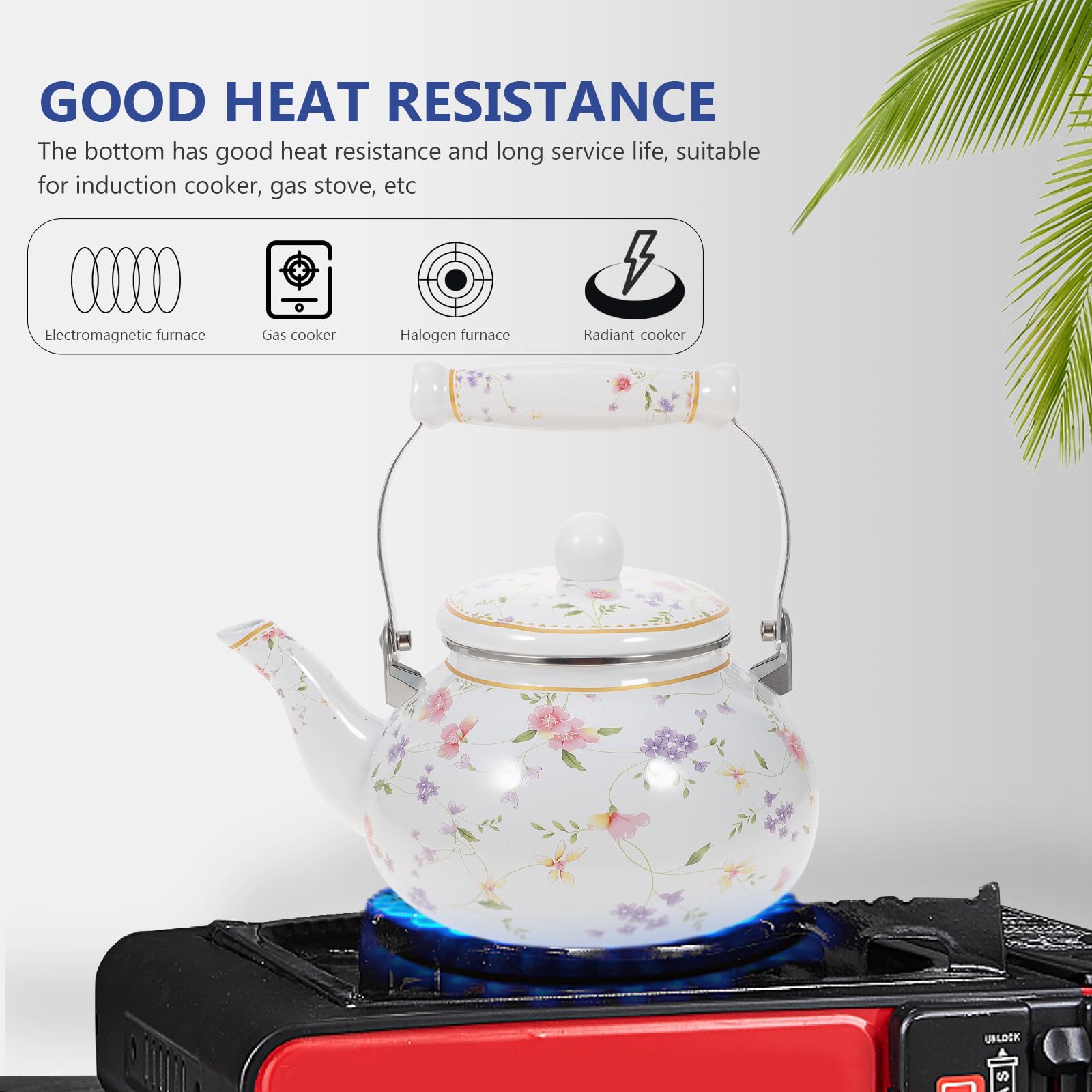 DOITOOL Bollitore Smaltato Vintage Floreale 2,5 L Induzione