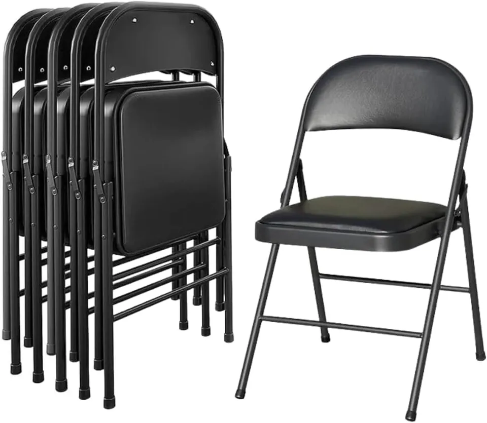 GrecoShop Set 6 Sedie Pieghevoli Imbottite Nere 140 kg