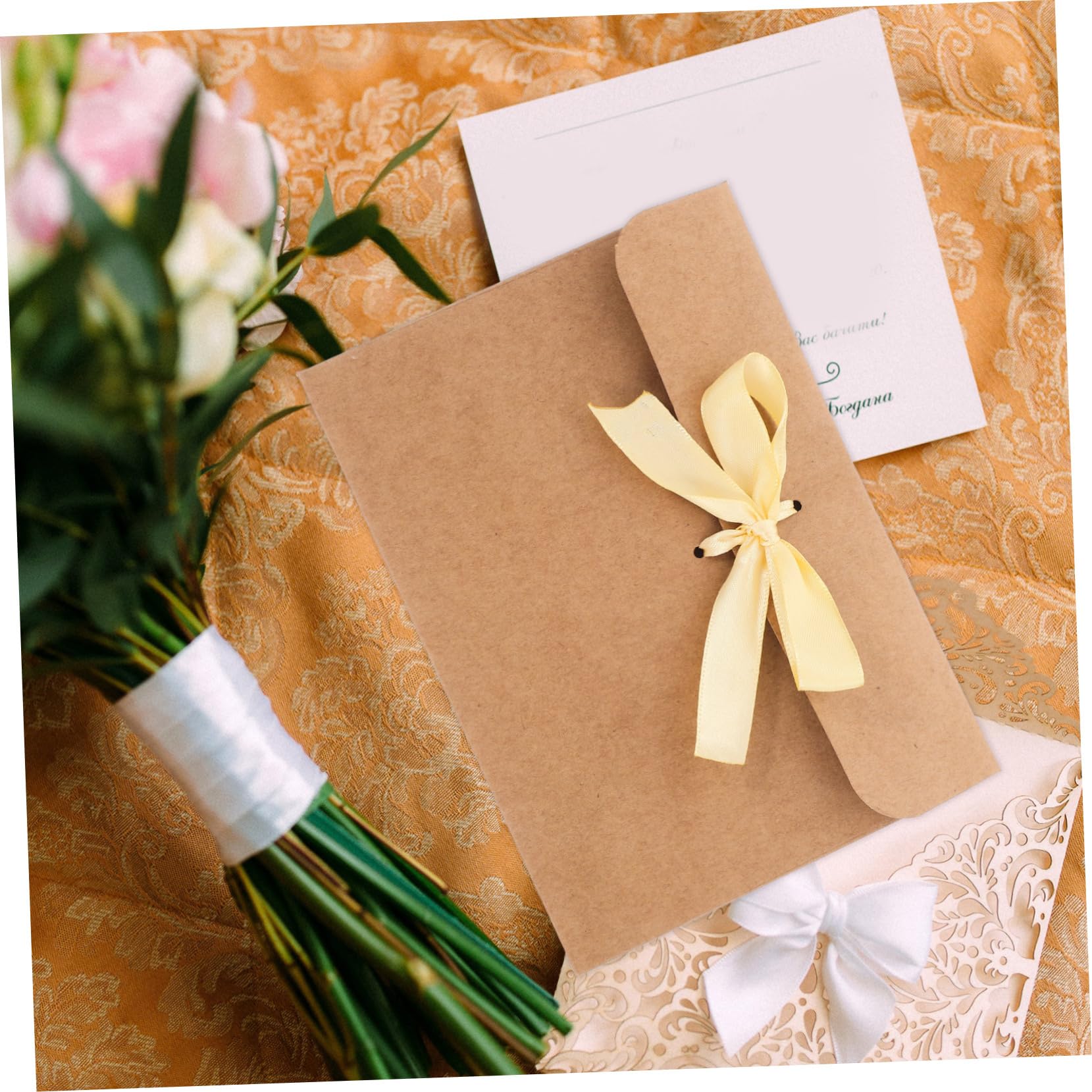 Doitool buste kraft con fiocco beige 50 pezzi 17x16,5 cm