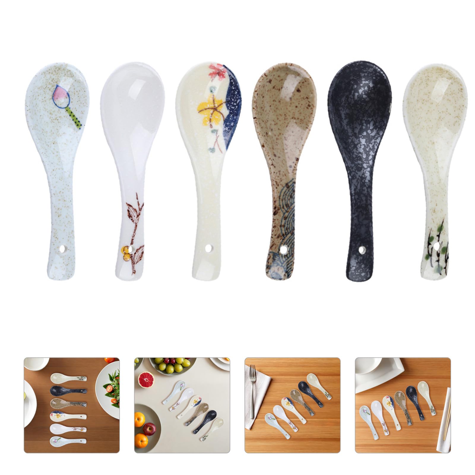 Doitool cucchiai zuppa ceramica asiatici 6 pezzi 14 cm