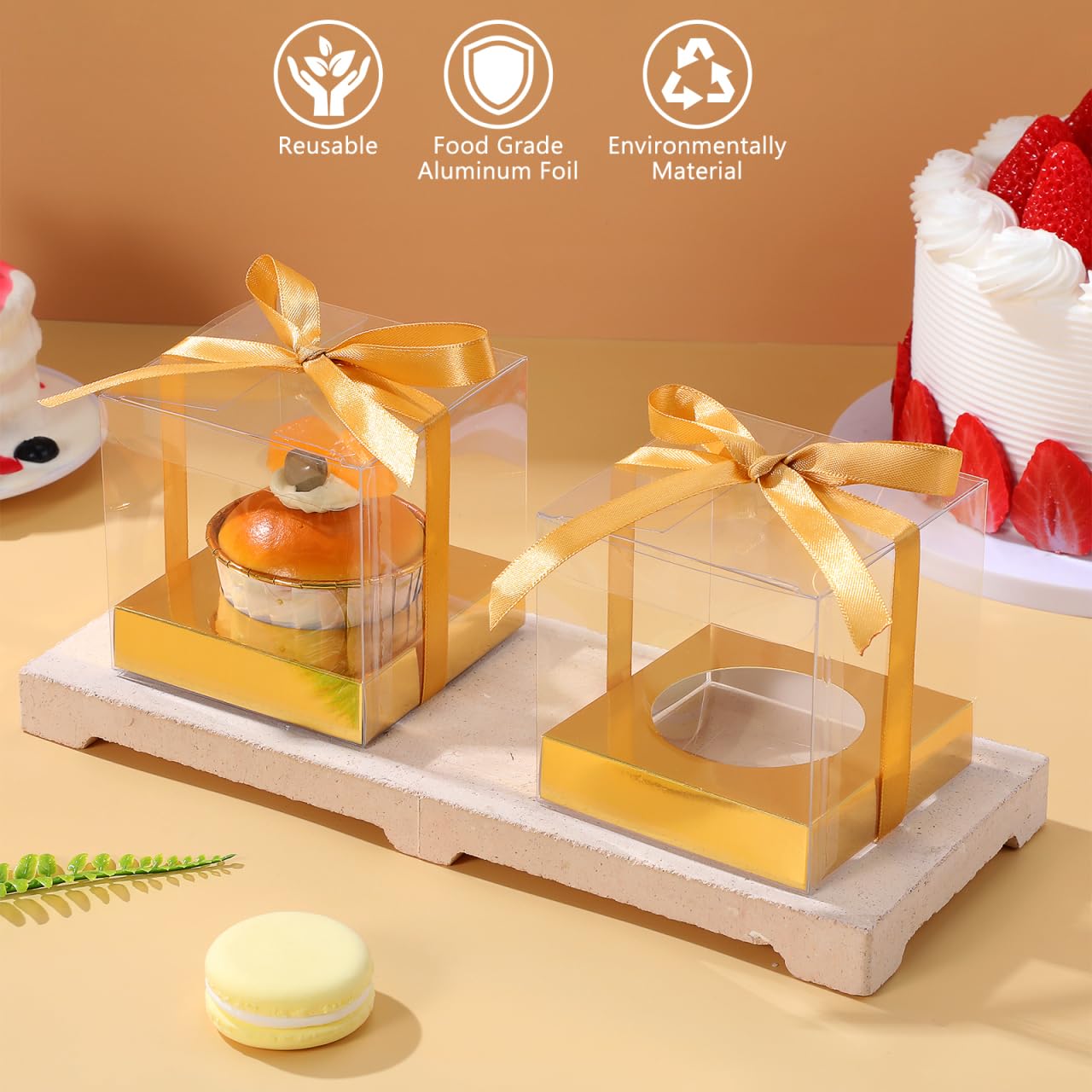 DOITOOL scatole cupcake singole trasparenti 12 pezzi oro