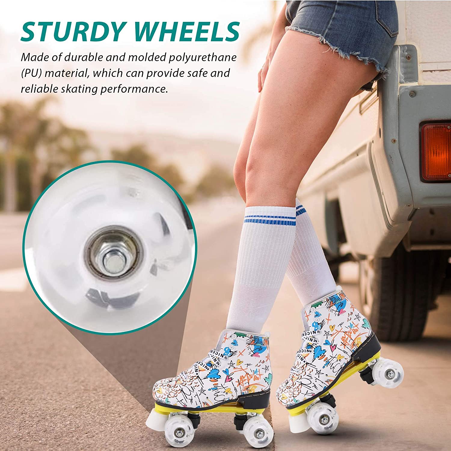 Yexati Graffiti pattini a rotelle quad bianchi donna US 5.5