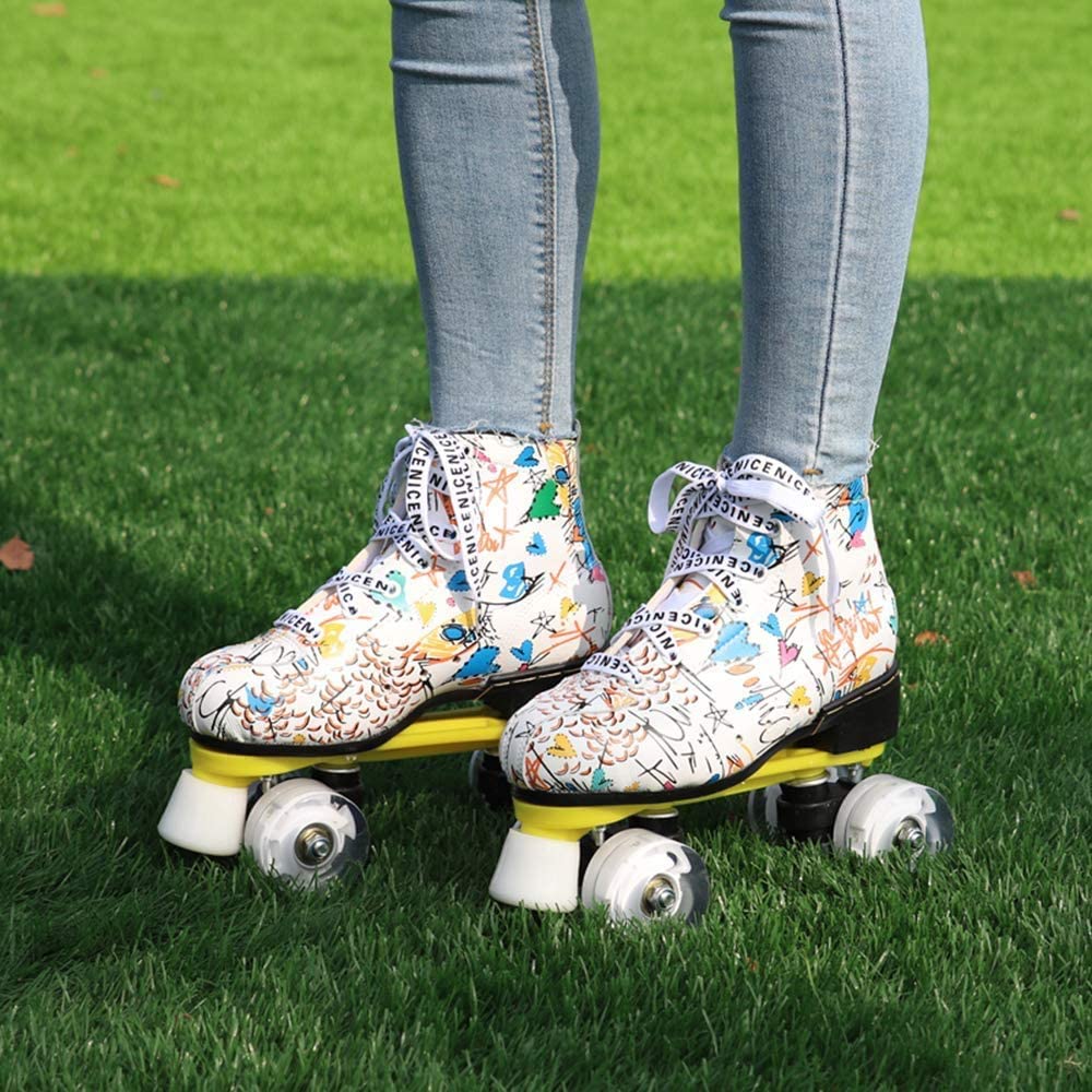 Yexati Graffiti pattini a rotelle quad bianchi donna US 5.5