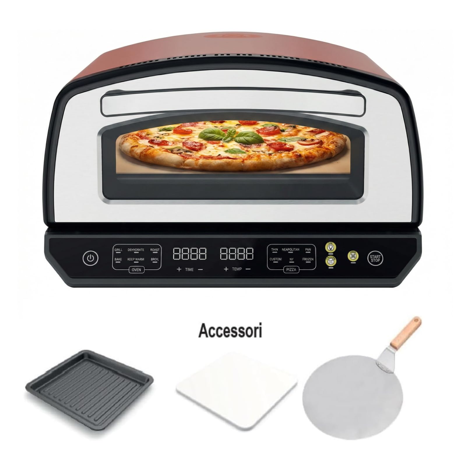 GrecoShop Fornetto Pizza Elettrico 33 cm 450°C con Pietra