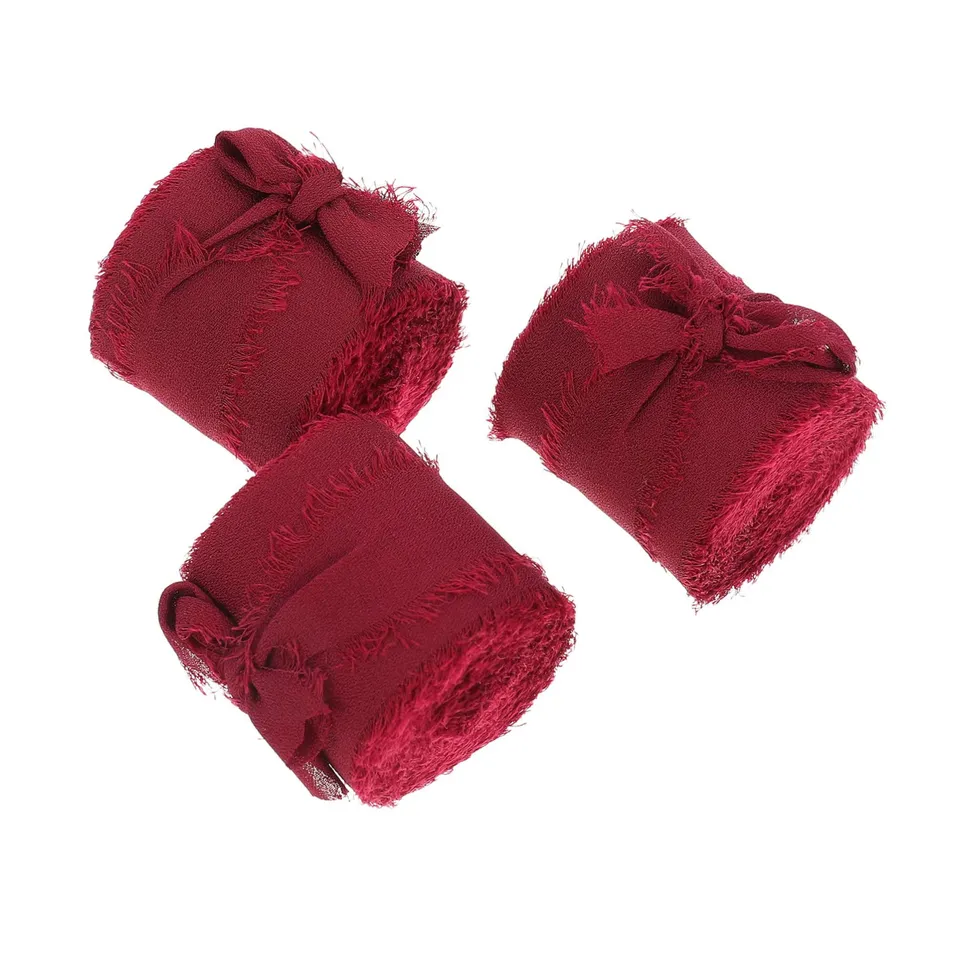 DOITOOL Nastri Chiffon Frange 3 Pezzi Blu Rosso Scuro