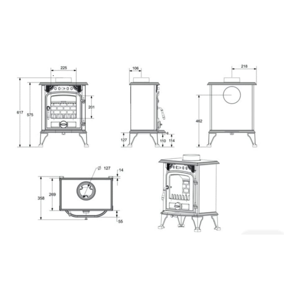 GrecoShop 5805 Stufa a Legna Ghisa 5/8 kW 140 mc