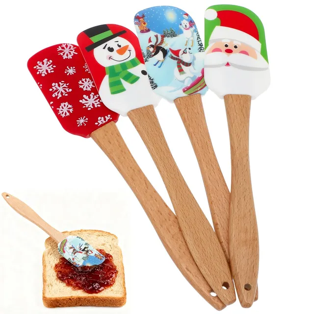 DOITOOL spatole silicone natalizie set 4 pezzi manico legno