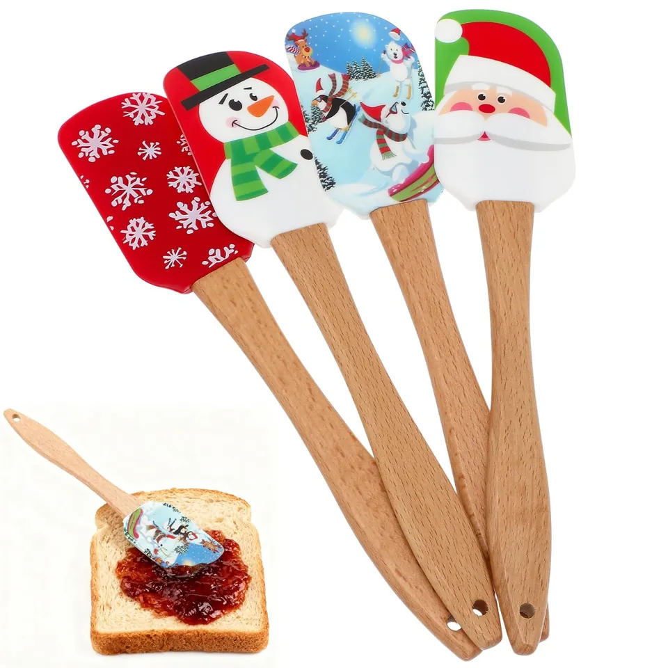 DOITOOL spatole silicone natalizie set 4 pezzi manico legno