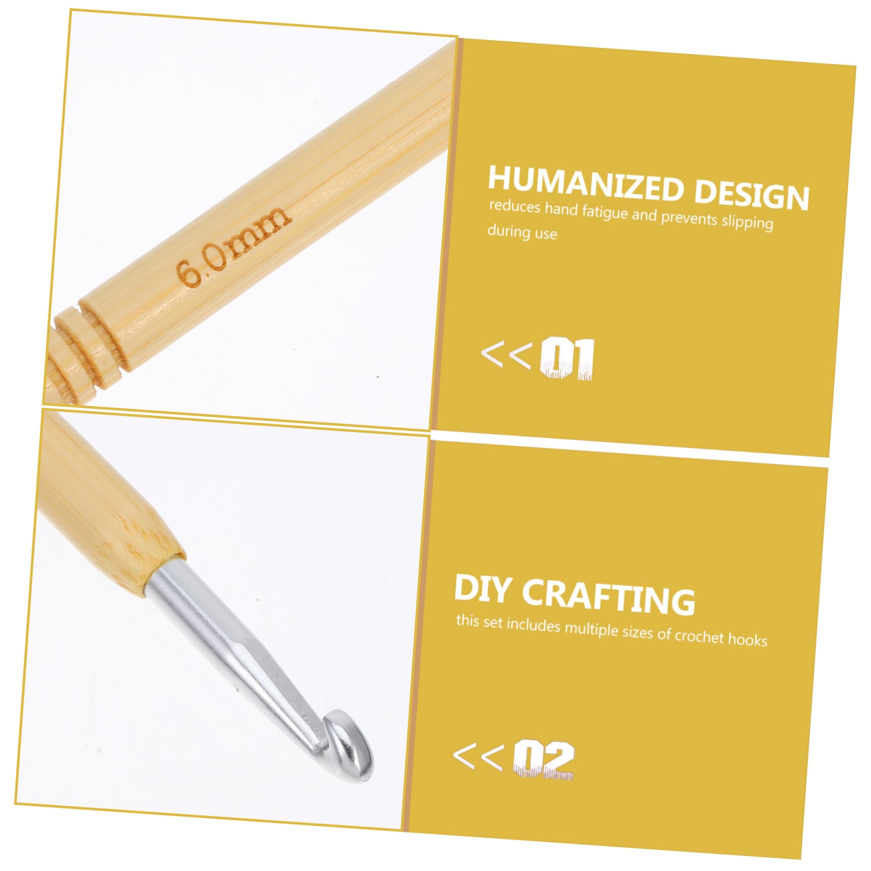 DOITOOL Uncinetti Legno Bambu 9pz Manico Ergonomico Beige