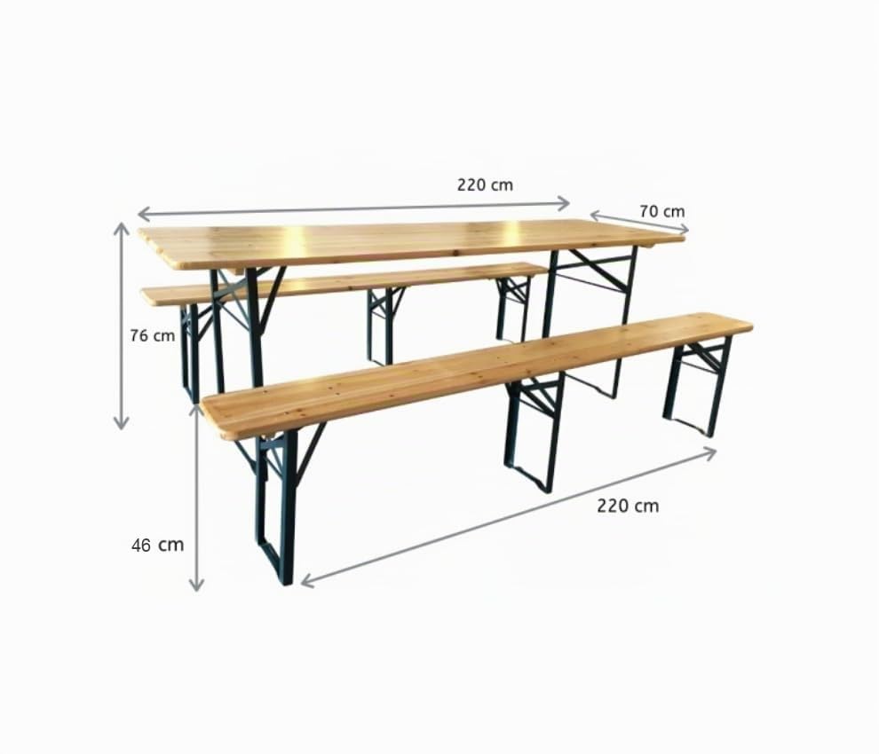 GrecoShop set birreria tavolo con panche legno 220 cm 10 posti