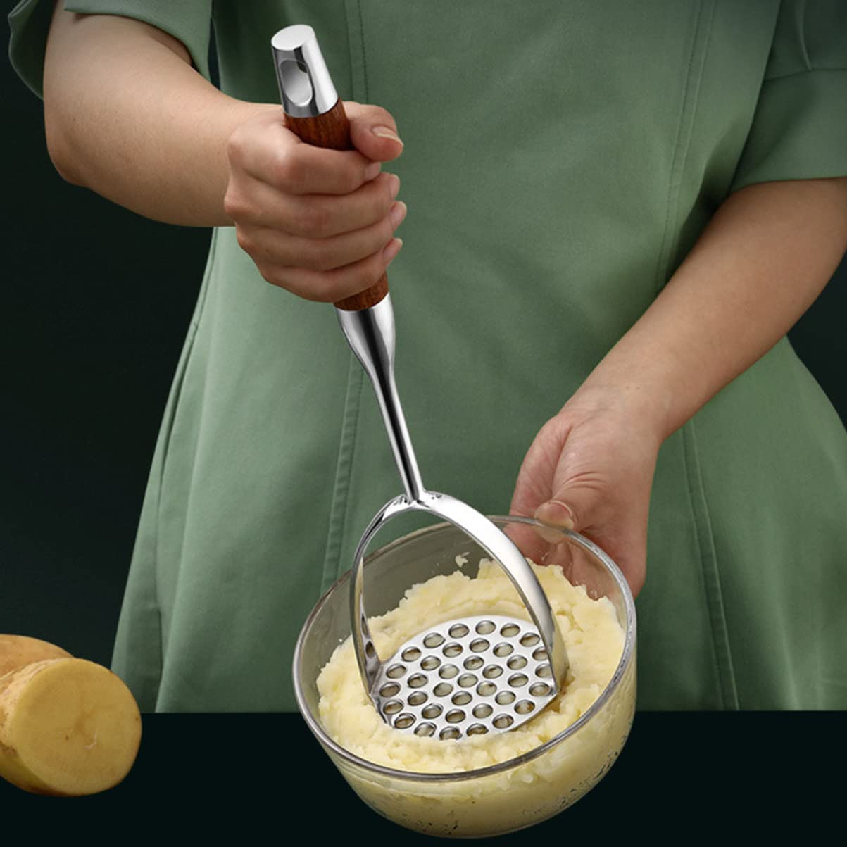 DOITOOL Schiacciapatate Manuale in Acciaio Inox con Manico in Legno