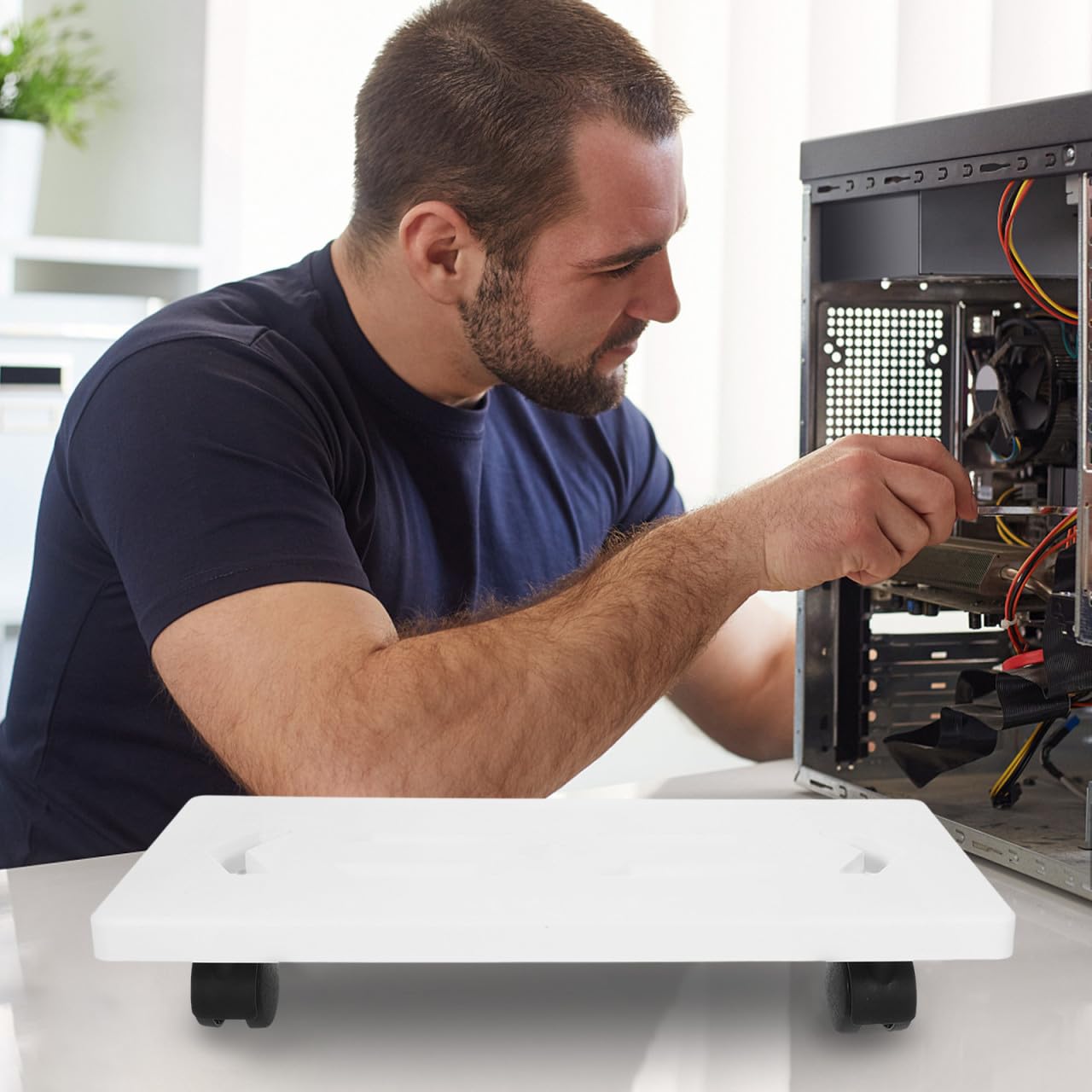 DOITOOL Supporto Torre PC Bianco con Ruote Plastica PP