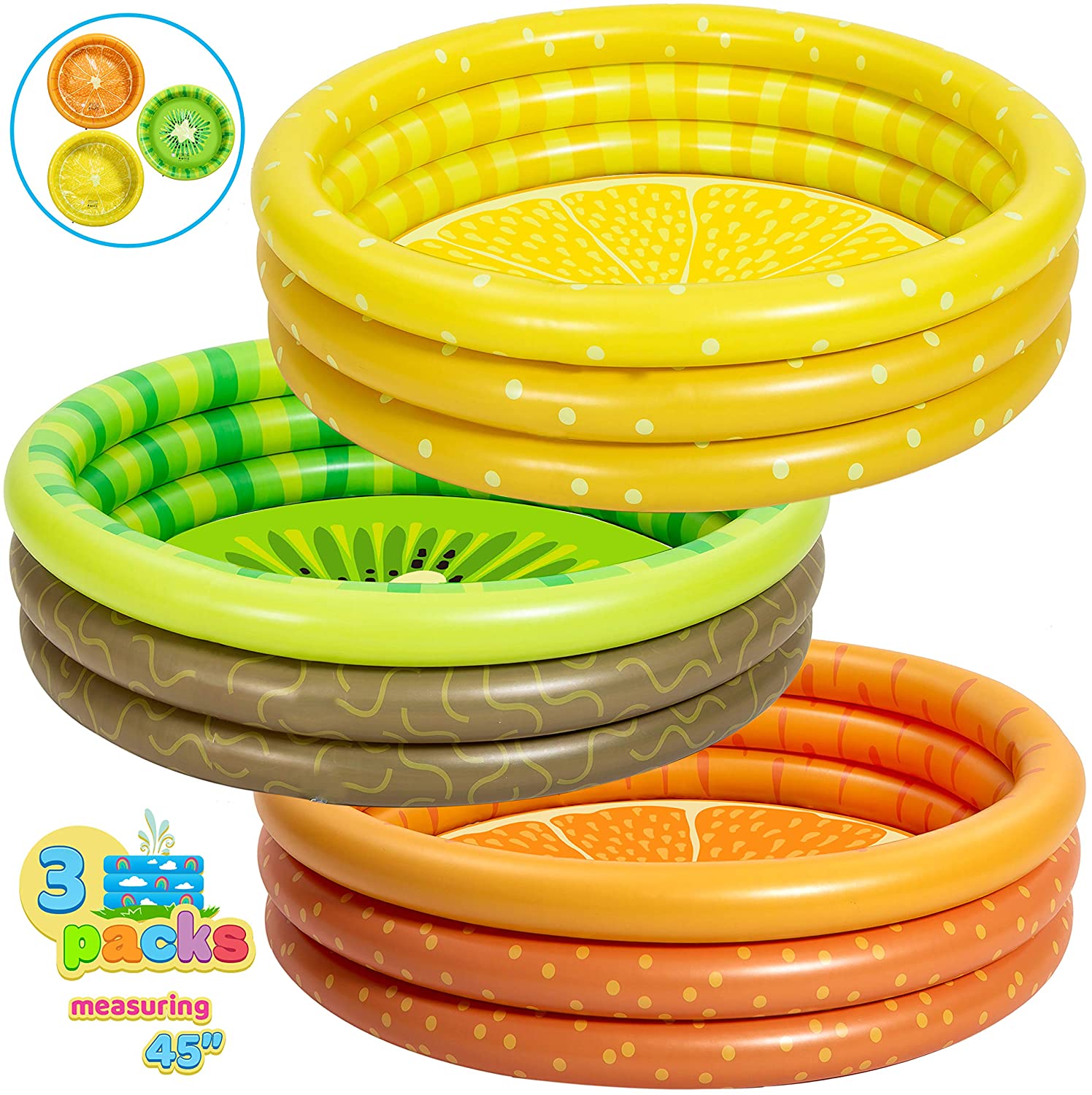 Yexati Piscina Gonfiabile Bambini 114 cm 3 Pezzi Frutta