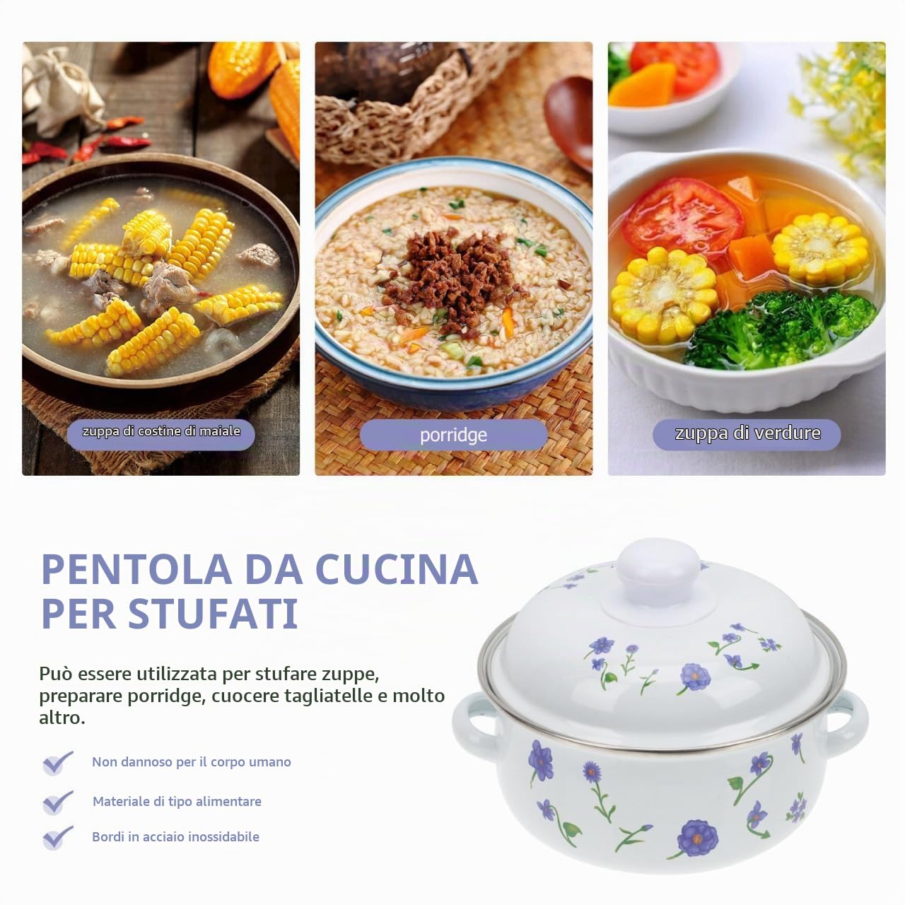 DOITOOL pentola smaltata con coperchio orchidea piccola